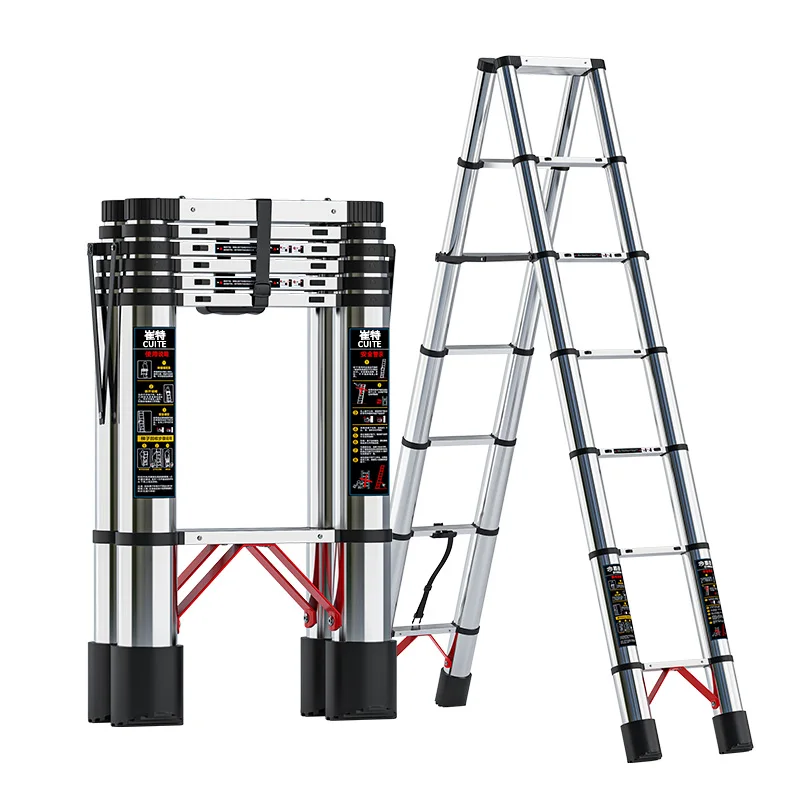 Foldable Telescopic Double Ladder A- frame ladder Multifunctional plastic foot stainless steel herringbone ladder
