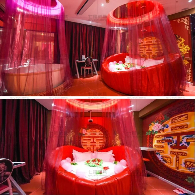 2020 New Style Genuine Leather Round Bed for Hotel