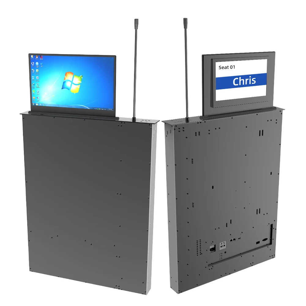 15.6 inch Conference System LED Monitor Lift Table Dual Screen with Electronic Signage Microphone Audio System Monitor Lifter