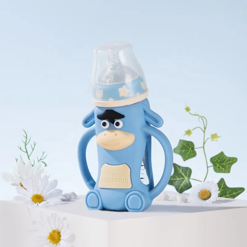 High borosilicate glass baby feeding bottle with cute Silicone coat  Wundrbus brand supply