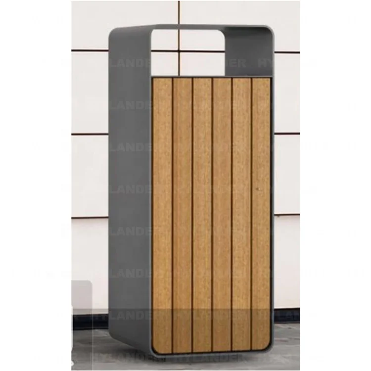 Outdoor wooden trash bin wholesale recycling dual metal trash dustbin for park garden