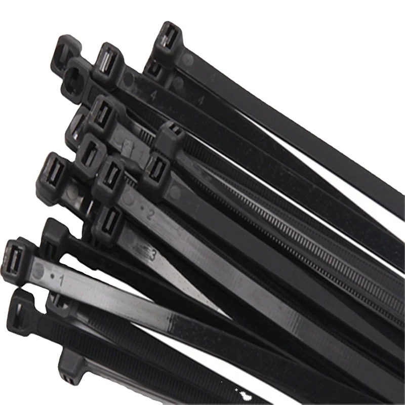 100 Pcs Pack Strong black uv resistance self-locking heavy duty plastic zip ties wraps never break