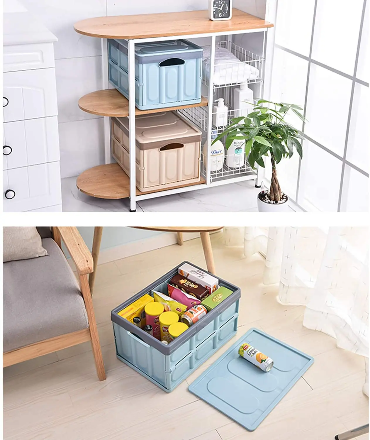Lidded Storage Bins 2 Pack 30L Collapsible Storage Box Crates Plastic Tote Storage Box Container Stackable