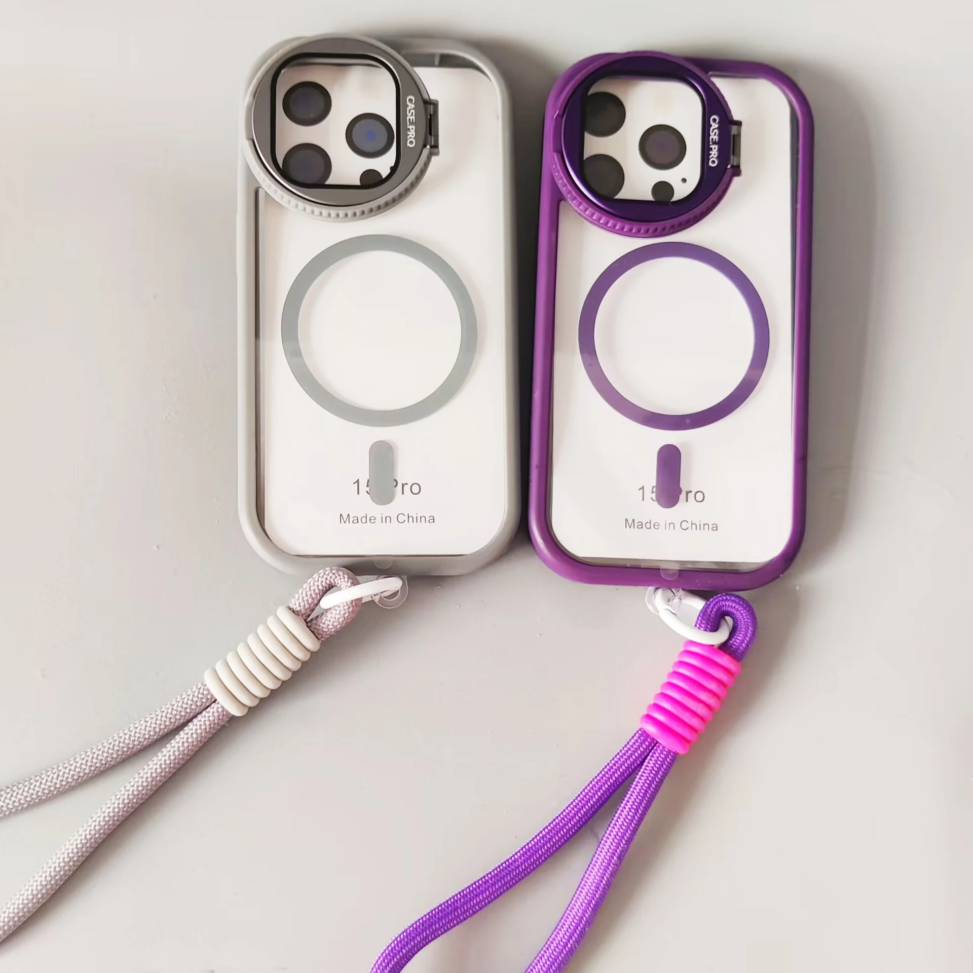 Lens Holder Transparent Acrylic Mobile Phone Cases For iPhone 16 15 14 13 Pro Max Magnetic Cover Having a hanging rope aluminium