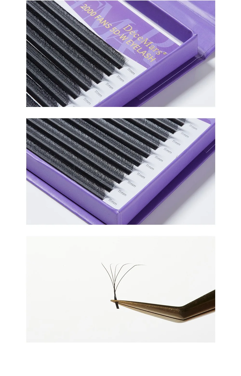 Wholesale High Quality Big Capacity 2000 Fans 5D - W Shaped Eyelash Extension 12line/Tray Black 0.07mm C D dd Curl