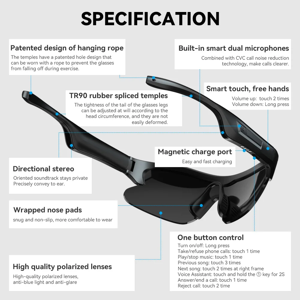 Беспроводные Bluetooth-очки для езды на велосипеде