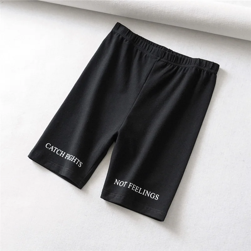 Summer biker shorts 2020 women elastic waist skinny fitness korean casual sexy Letter print black shorts pantalones black