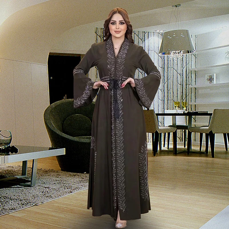 Open Abaya Dubai Kaftan Muslim Cardigan Abayas Dresses for Women 2023 Casual Kimono Robe Femme Caftan Turkish Islamic Clothing