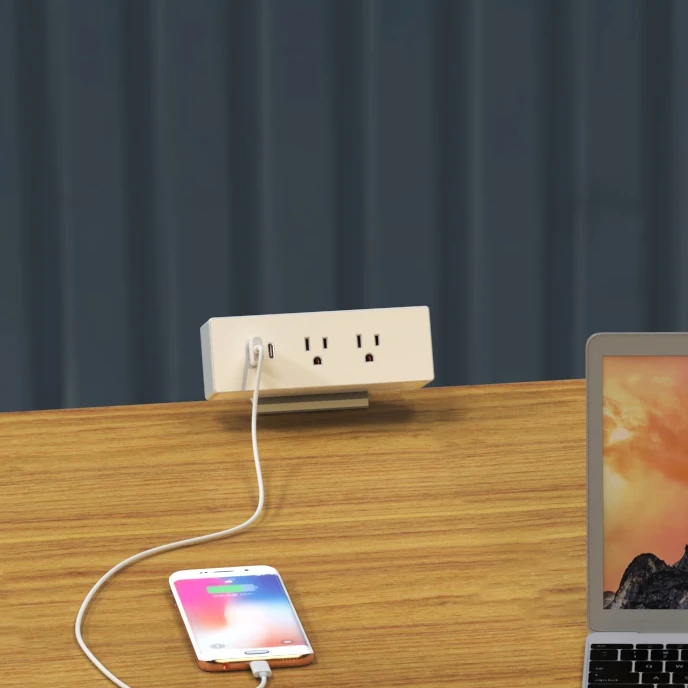 UL Listed 6Ft Extension Cord Desk Mount Holder Clamp on Power Strip with USB C Ports, 3AC Outlets for Home Office