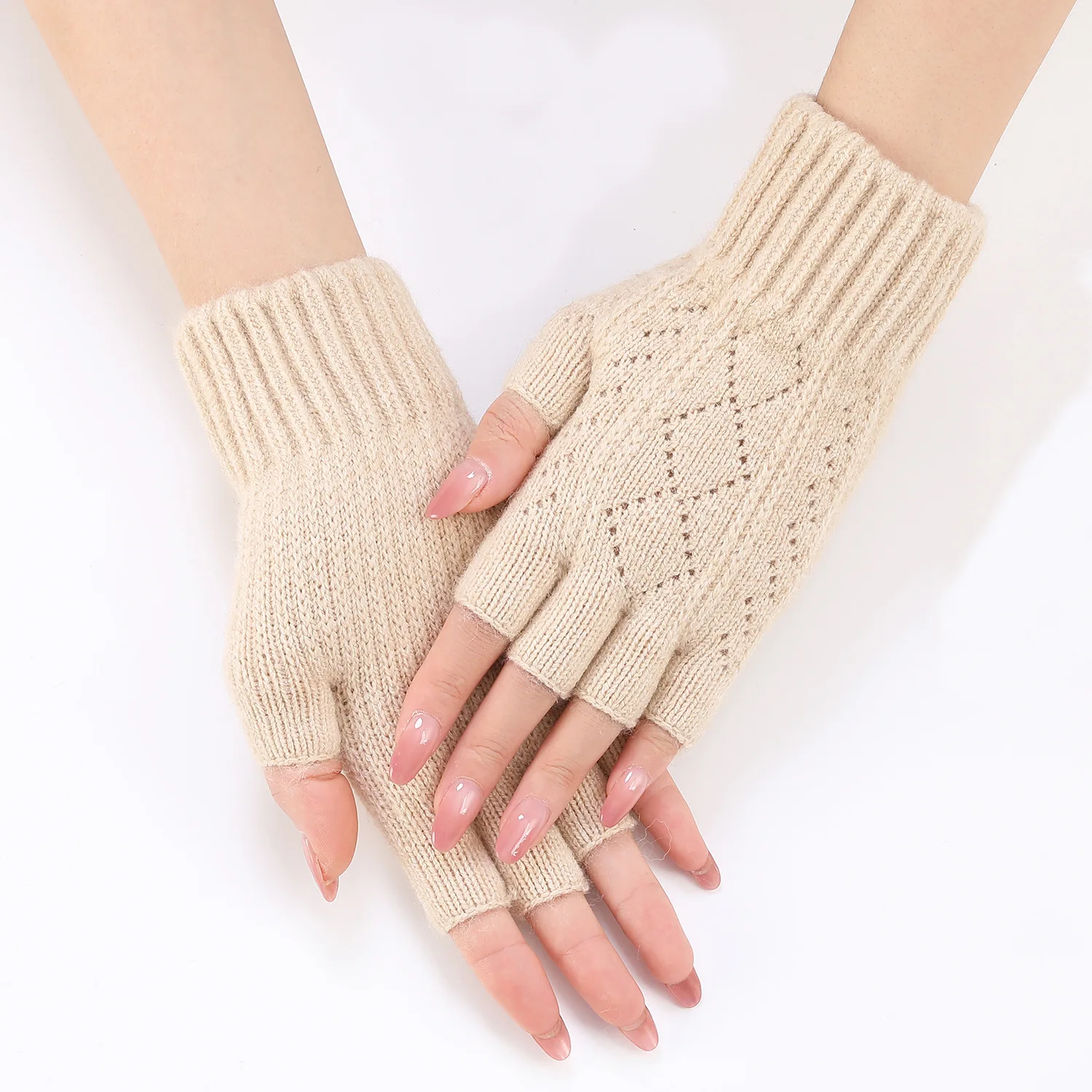 HZS-25005 Winter Warm Knitted Gloves Lady Thick Woolen Ski Mittens