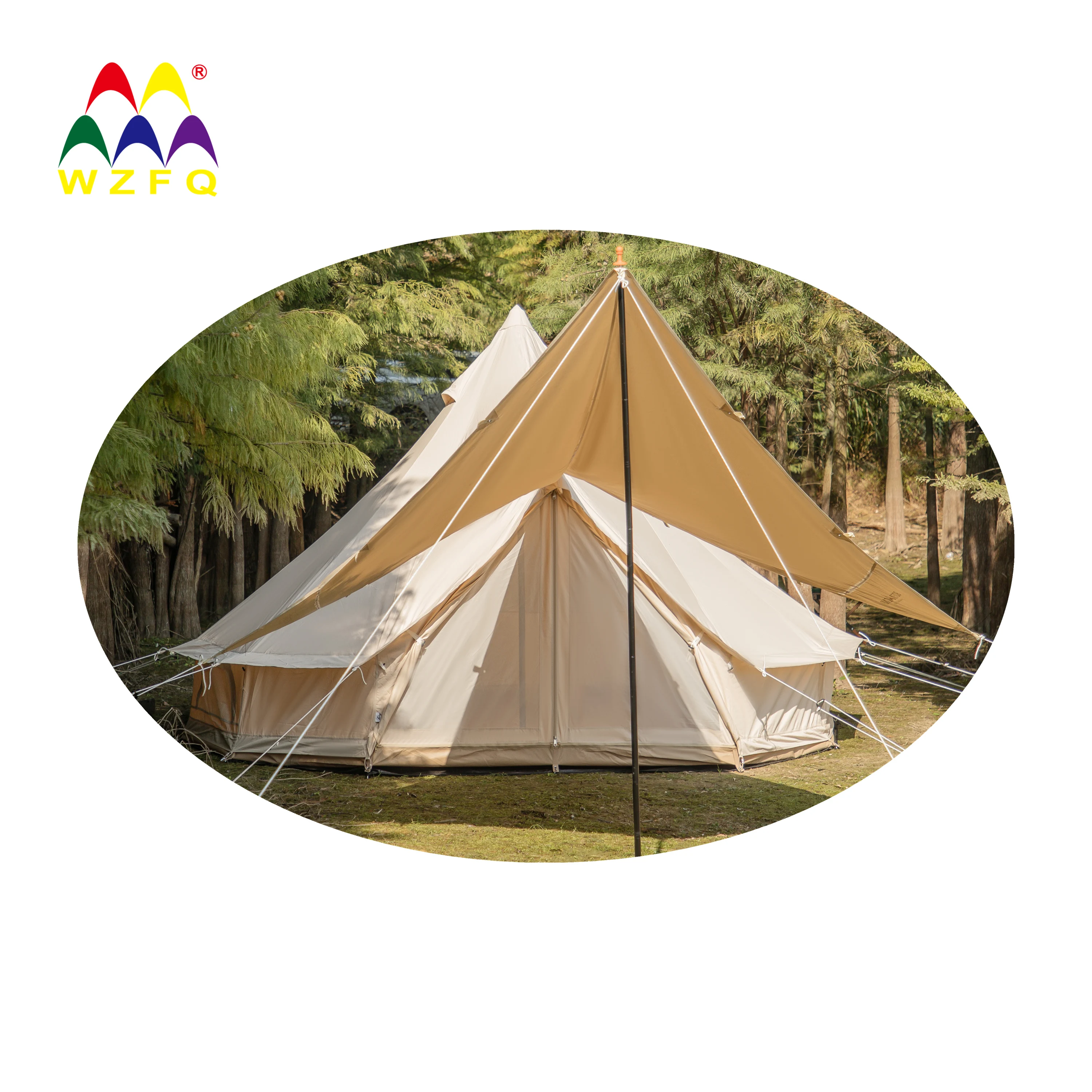 WZFQ 4M Cotton Camping House Luxury Canvas Teepee Mongolian Waterproof Family Glamping Bell Yurt Tent