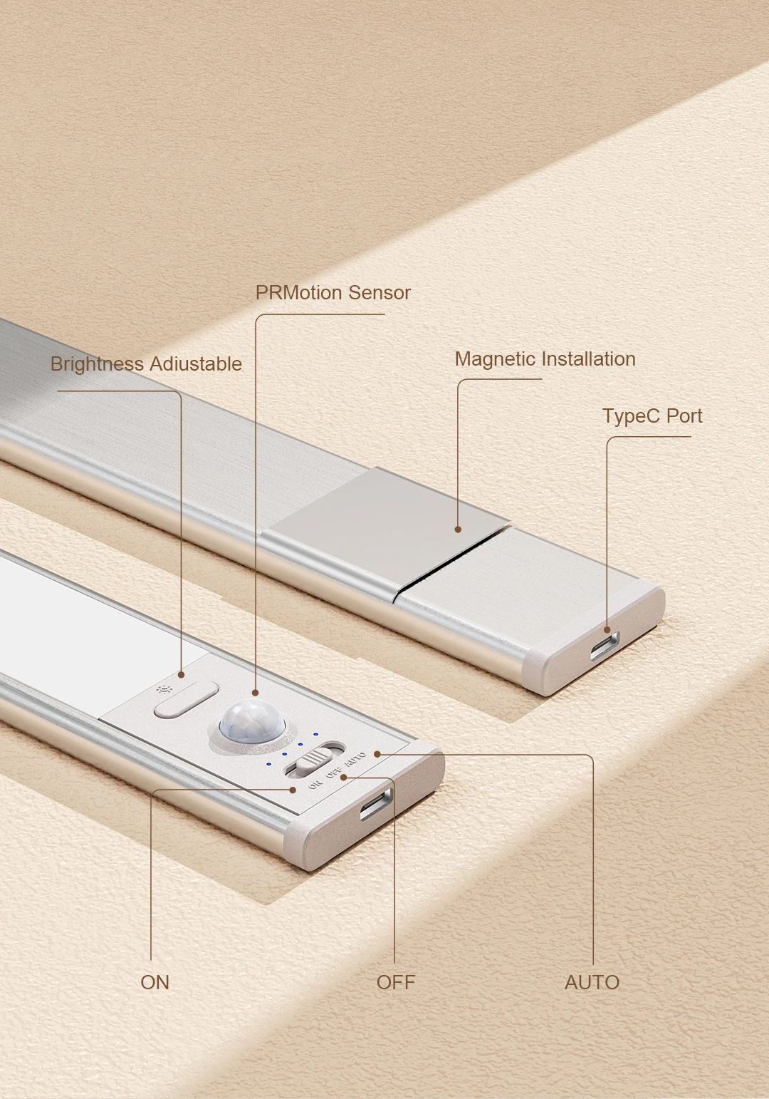 White Modern Rechargeable Battery Power Identified Pir Motion Sensor Portable Led Under Cabinet Light