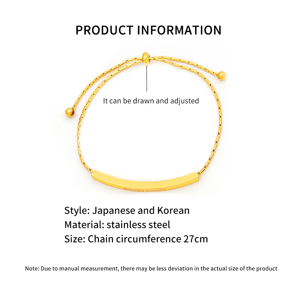 Wholesale Trendy High Quality Simple Women Fashion Jewelry 18K Gold Plated Stainless Steel Adjustable Bar Bracelets