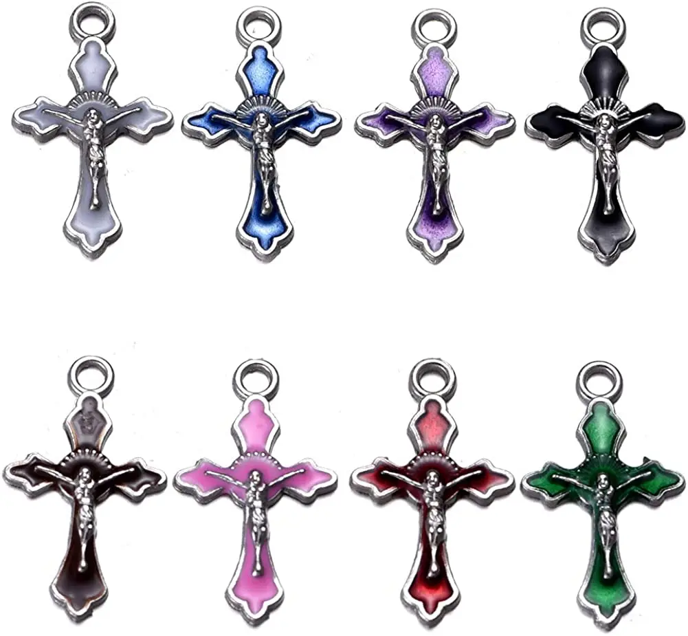 80pcs Mixed Antique Silver Enamel Cross Charms Craft Supplies Pendants Beads Charms Pendants for Crafting Jewelry Findings Making Accessory for DIY Necklace Bracelet 31mmx17mm(A516)_0