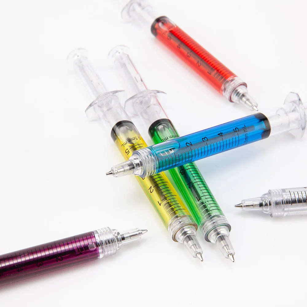 Novelty Plastic Pens Syringe Peculiar Injection Shape Ballpoint Pens Factory Direct Price