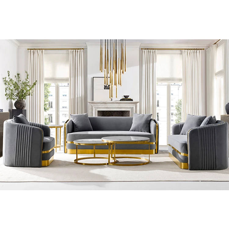 
Modern Furnitures Living Room Gold Stainless Steel Legs Luxury Italian Sofas 