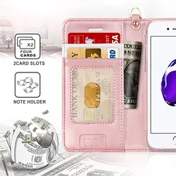 Luxury PU Leather Wallet Phone Case with Card Holder Flip Kickstand Cover Rose Gold Designed for iPhone SE Case 2022