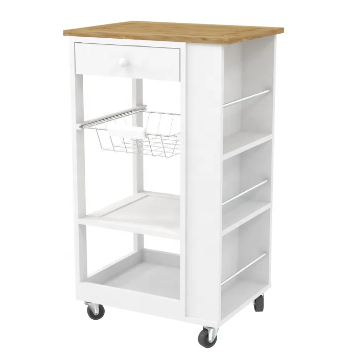 4 Tier Wooden Hotel Storage Service Furniture Kitchen Island Trolley, Kitchen Cart with Bamboo Top