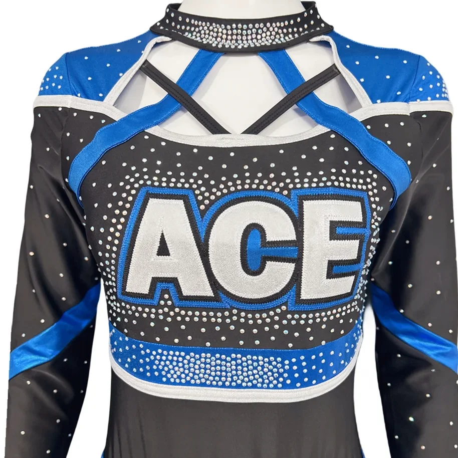 Newest style customized design cheer practice wear Custom sublimated sexy cheerleading uniforms with AB rhinestones
