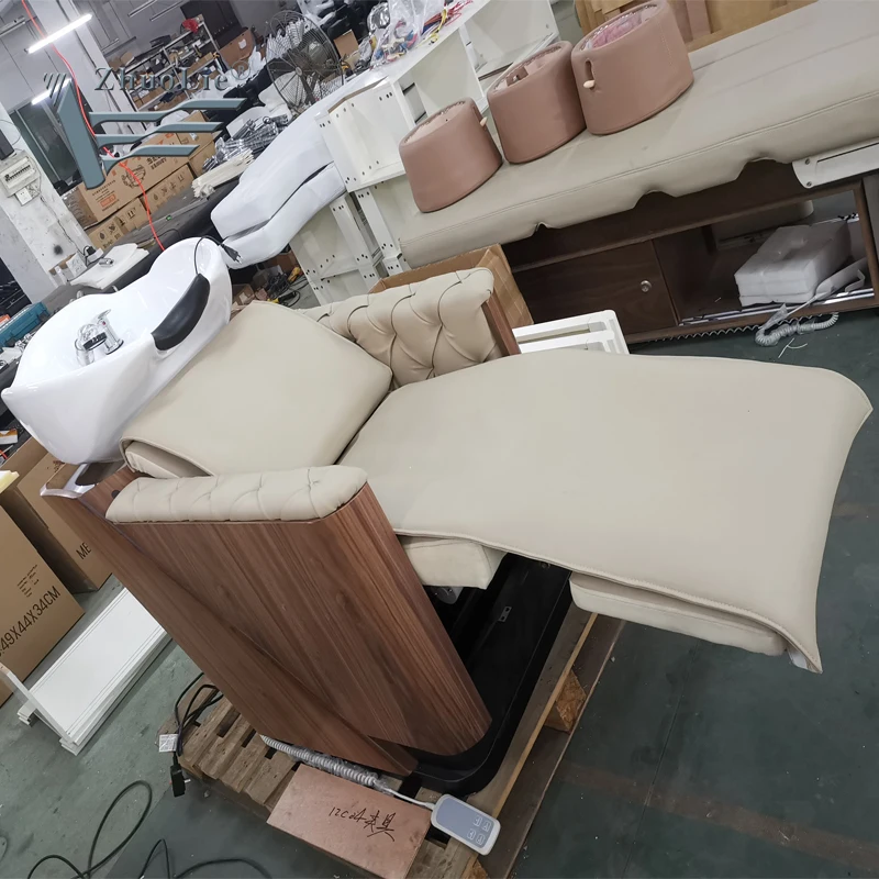 zhuolie electric wooden adjustable hair wash hair spa back wash chair ceramic shampoo bowl bed