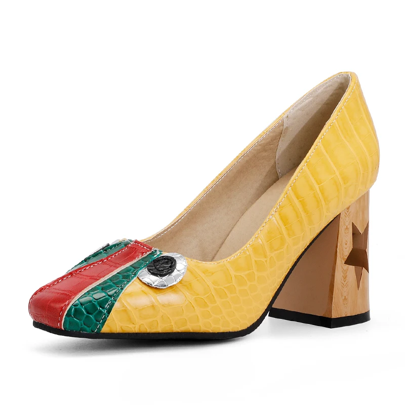 Hollow High Heels Pumps for Women Square Toe Ladies Fashion Platform Shallow Pump Eye Decoration Mixed Colors Party Casual Shoes