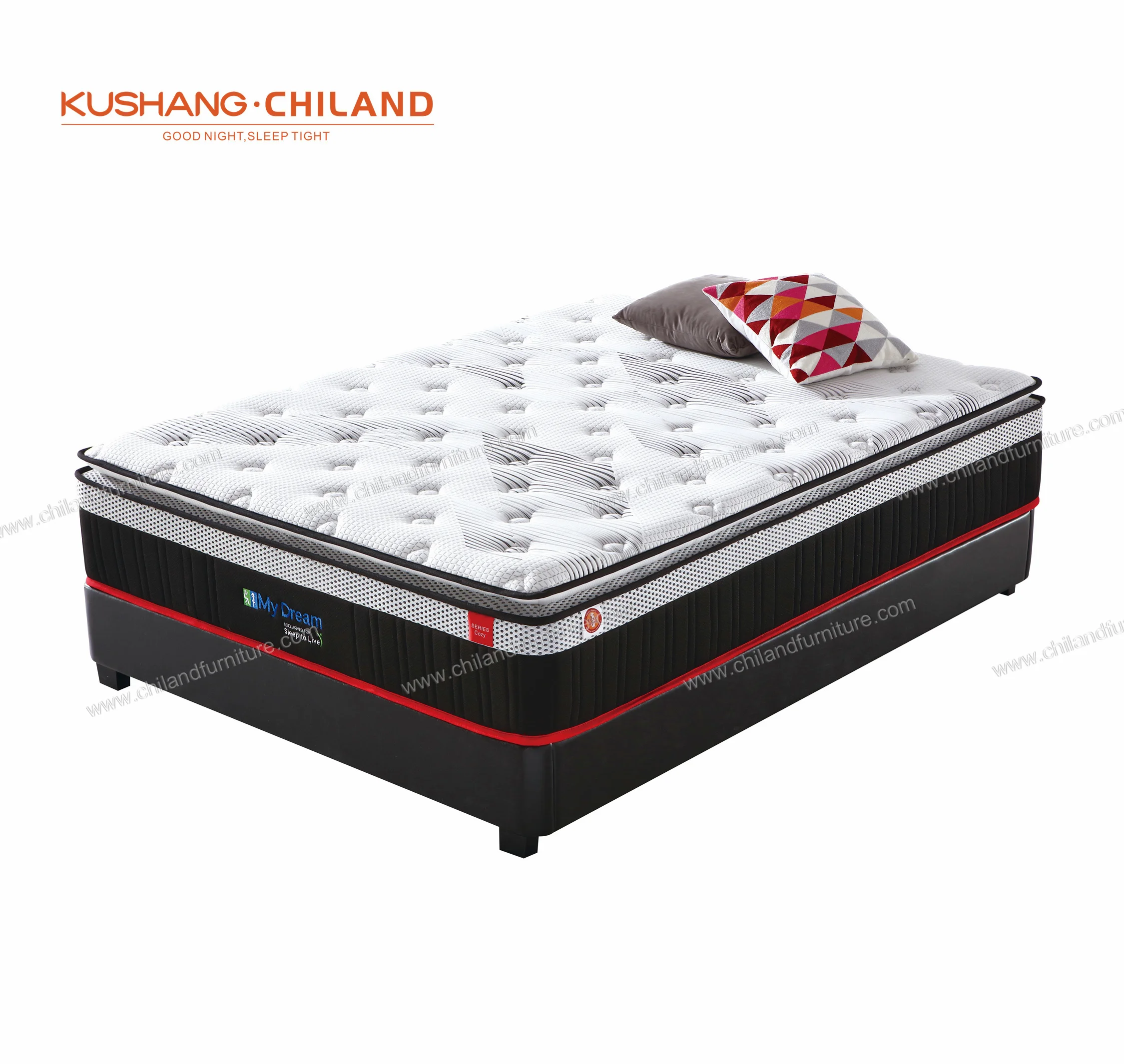OEM Chiland roll up pocket pillow top luxury hotel king queen size bed latex memory foam spring mattress in a box