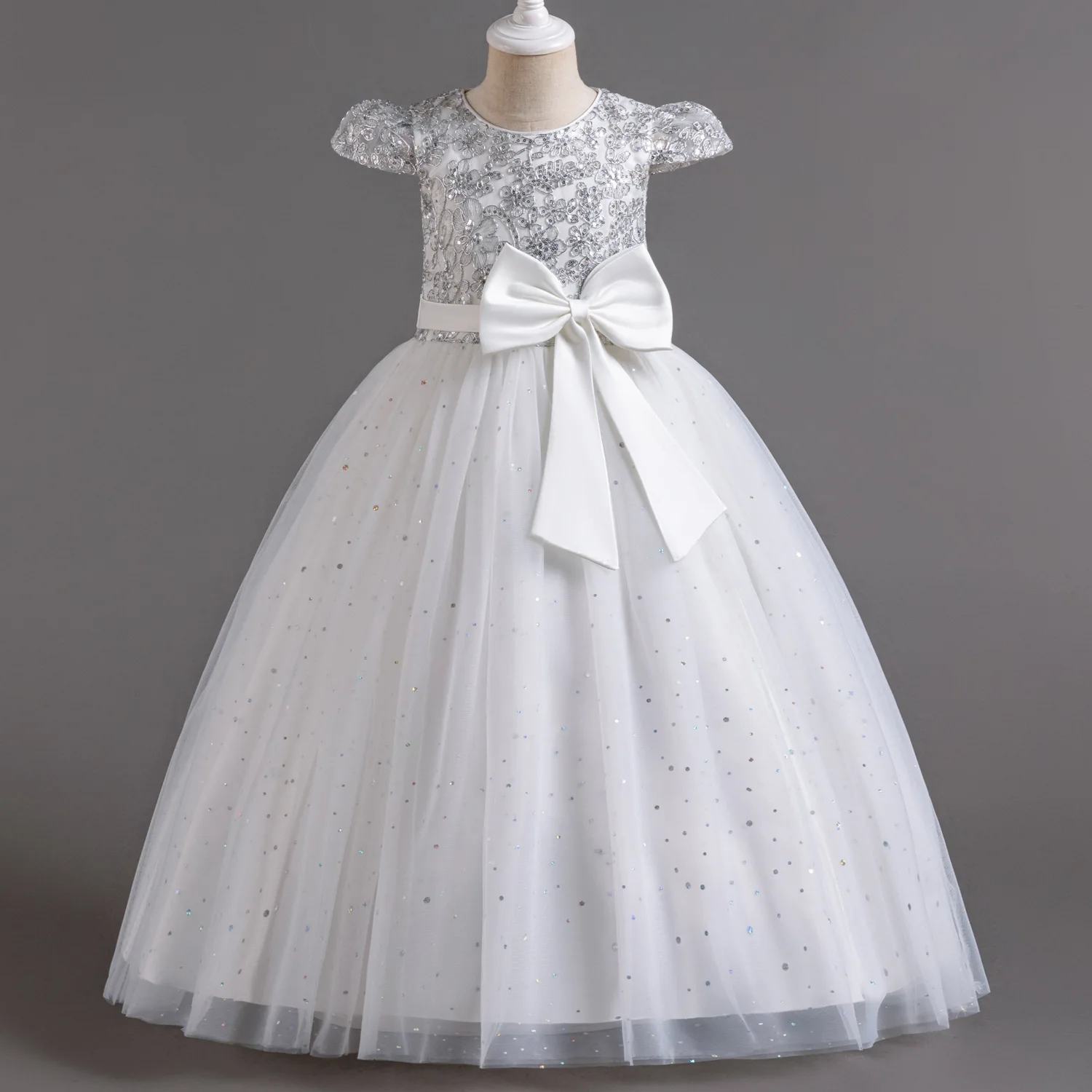 Sequin bow red lace wedding dress Elegant Princess girl evening party gown dresses flower dresses for girls