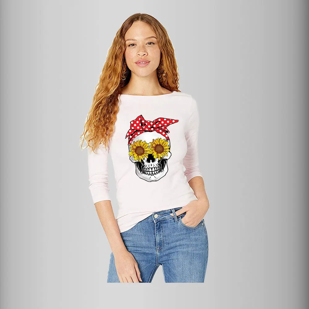 Skull Stickers For CIothes Iron On Patches For Clothing Stripes Thermal Transfer Sticker T-Shirt Decal Diy Apparel Accessories