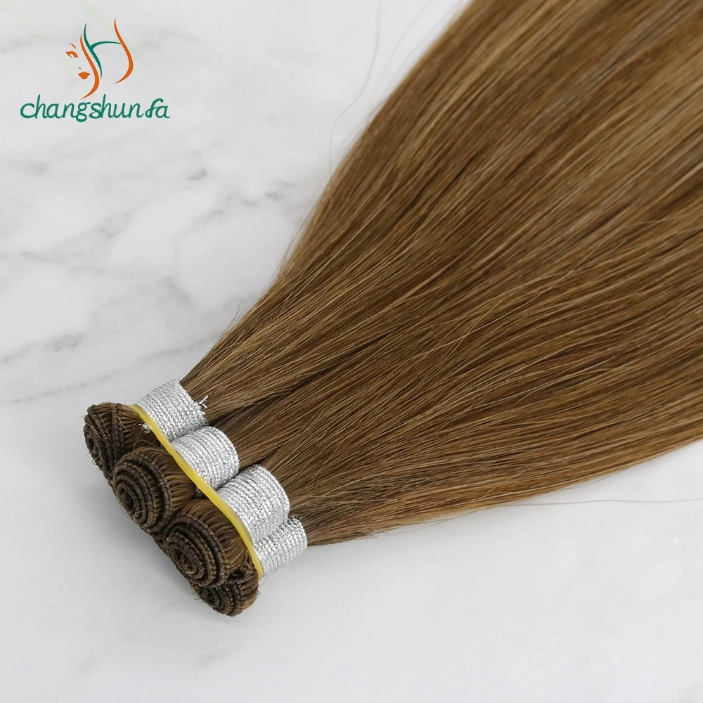Thick End Russian Human Hair Handtied Weft Hair Extension Double Drawn Hand Tied Weft