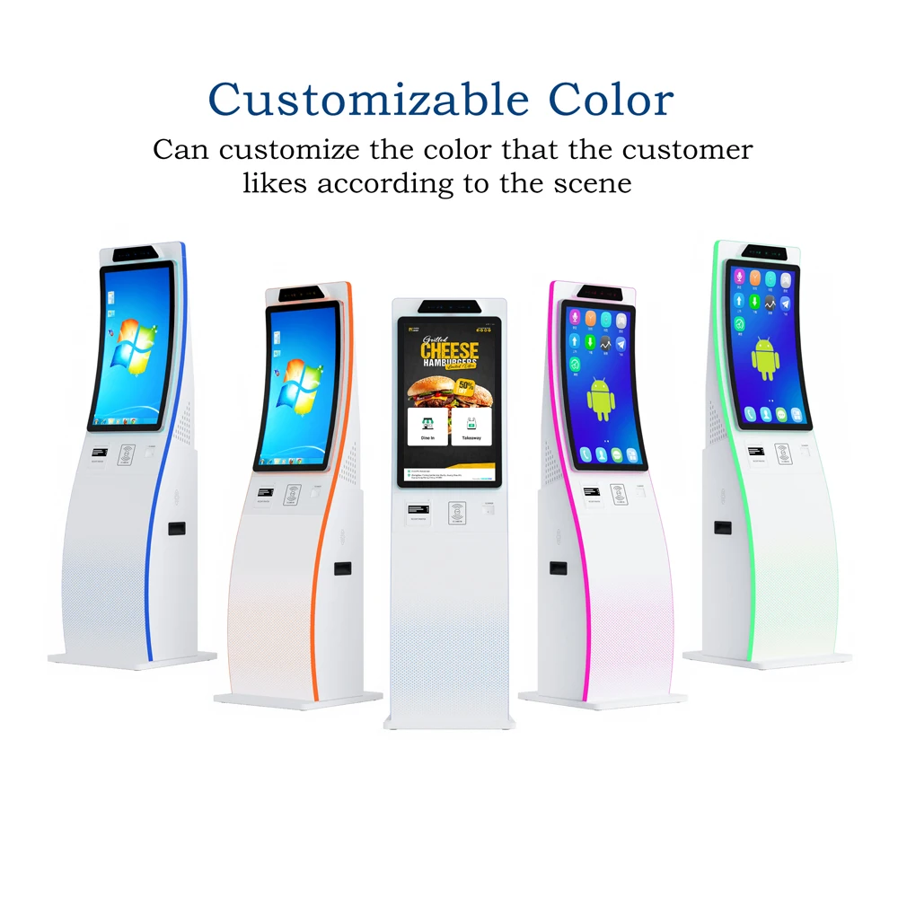 23.6 32 inch self service order payment curved touch screen kiosk barcode scanner kiosk for chain store restaurant