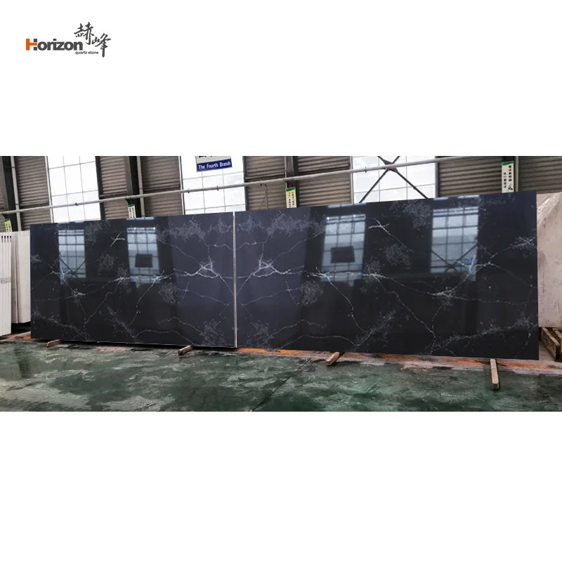 hefeng  calcutta crystal countertop calacatta pure black quartz composite stone slabs 2cm