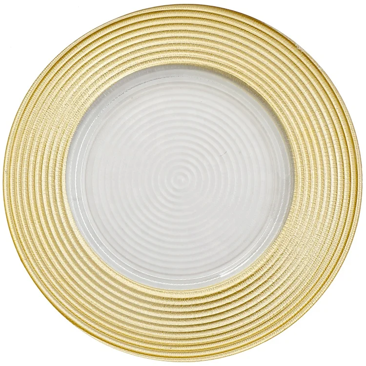 Wholesale 13-inch Clear Glass Charger Plate With Gold Edge Is Suitable for Dinner Wedding Party