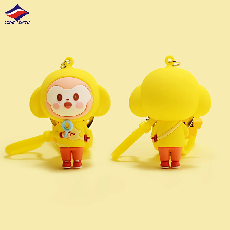 Longzhiyu 17 Years Factory Custom PVC Personalized Logo Stereo Doll Keychain Cute Girl Keyring Kawaii 3D Rubber Bag Charm