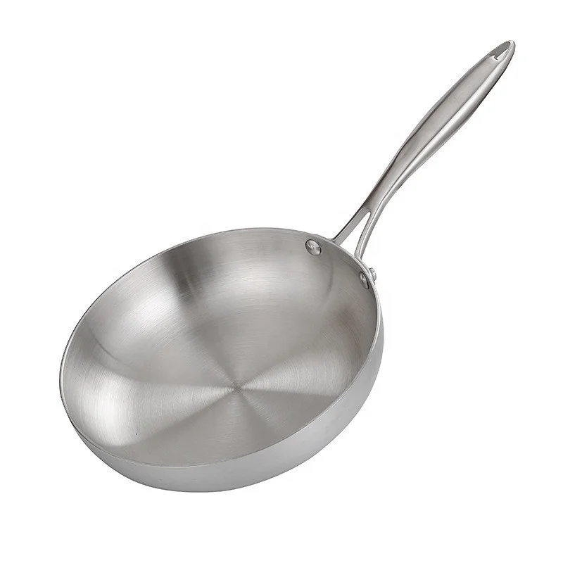 Non Stick Pans Cookware Tri Ply Fry Stainless Steel Pan With Solid Handle