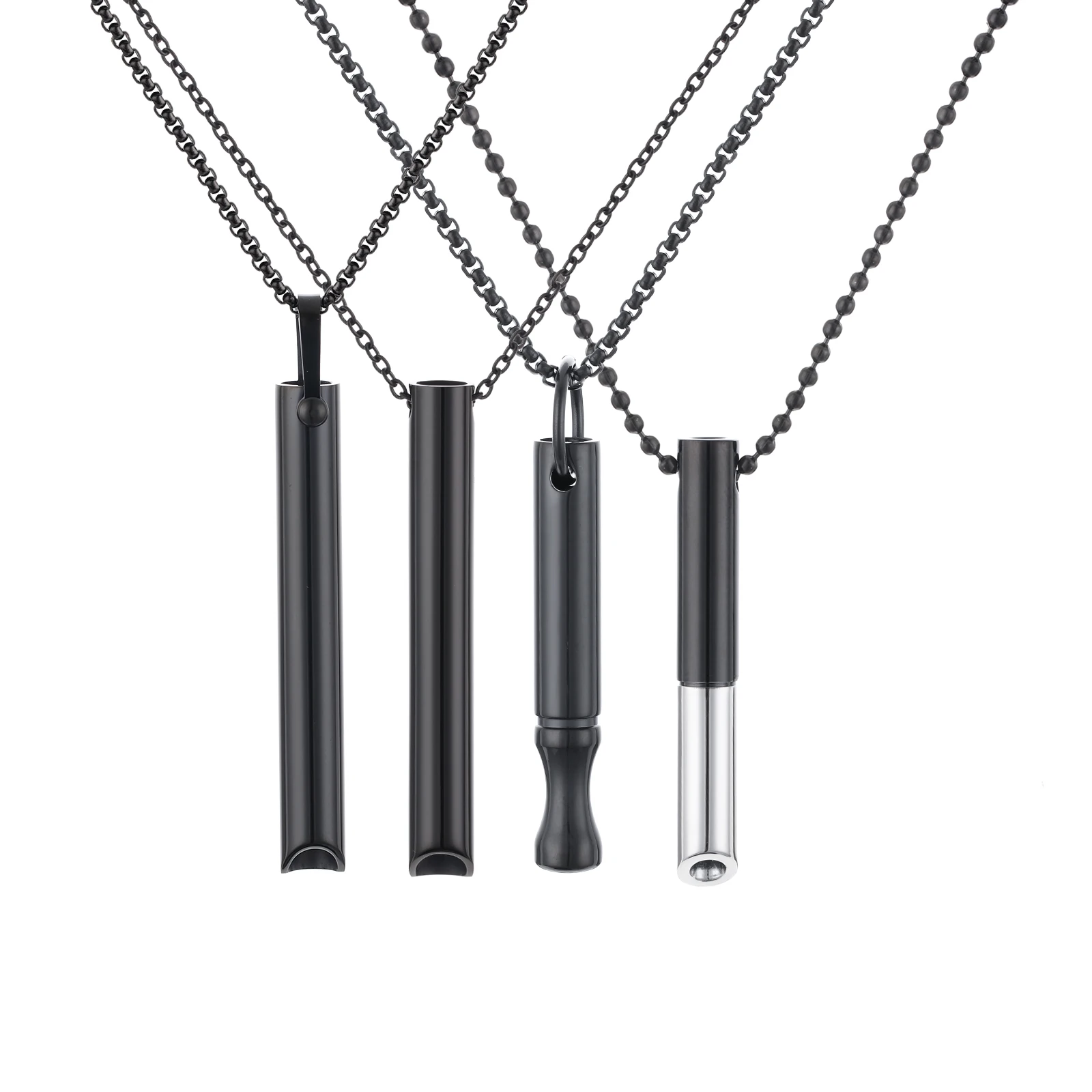 Stainless Steel Anxiety Stress Relief Jewelry Mindful Whistle Breathing Necklace For Calming Relief Meditation Anxiety Necklace