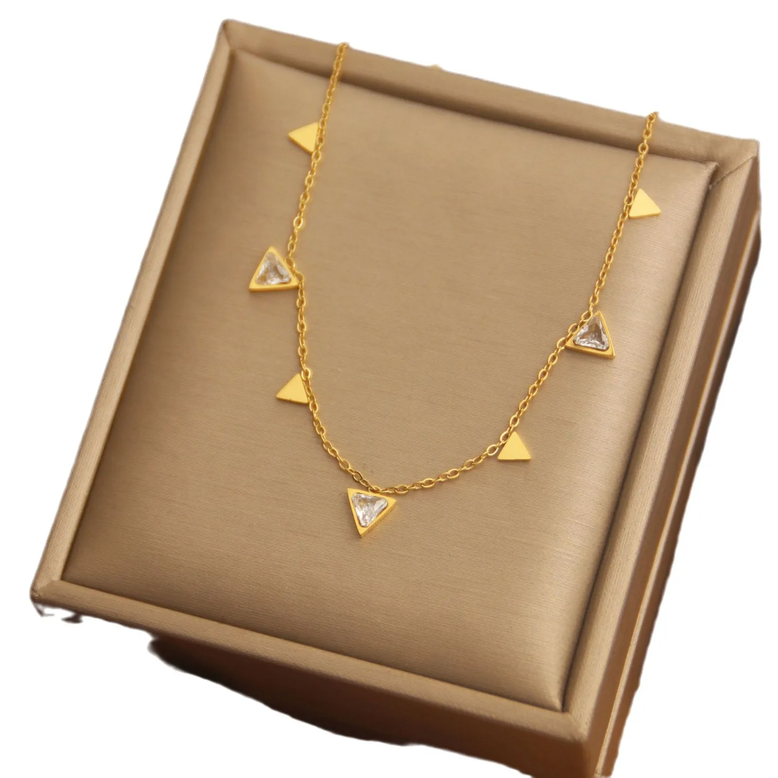 French Style High-Grade Titanium Steel Necklace Women 18K Color Zircon New European American Inspired Accessories Fashion