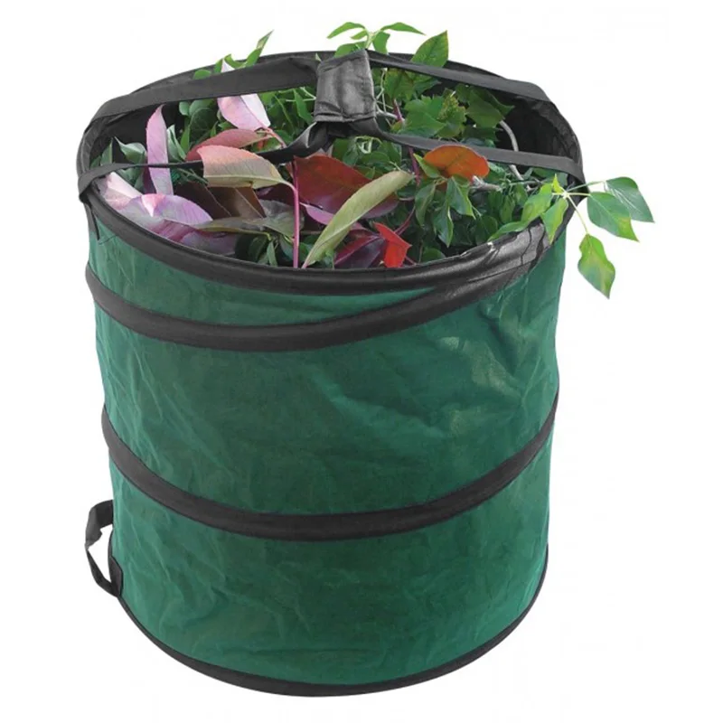 Outdoor collapsible pop up 30 gallon lawn and leaf trash can for camping recycling and garden yard
