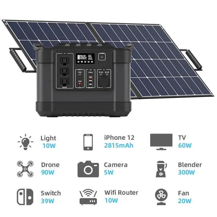 Aluminum Case Lithium Battery High-power Emergency Portable Power Station 1000w Solar Generator For Outdoor Power Supply Charger