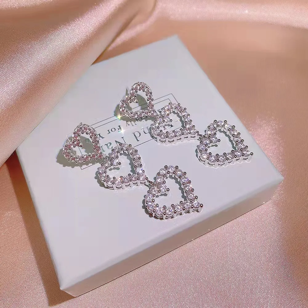 Designer brand jewelry women diamond pendant big drop zircon heart earrings