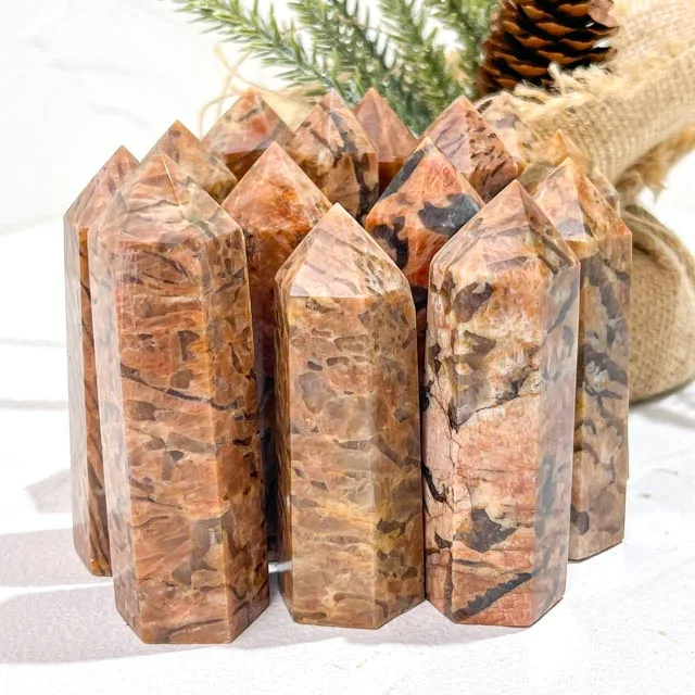 High Quality Natural Healing Crystal Point Peach Moonstone with Smoky Quartz Crystal Tower for Meditation