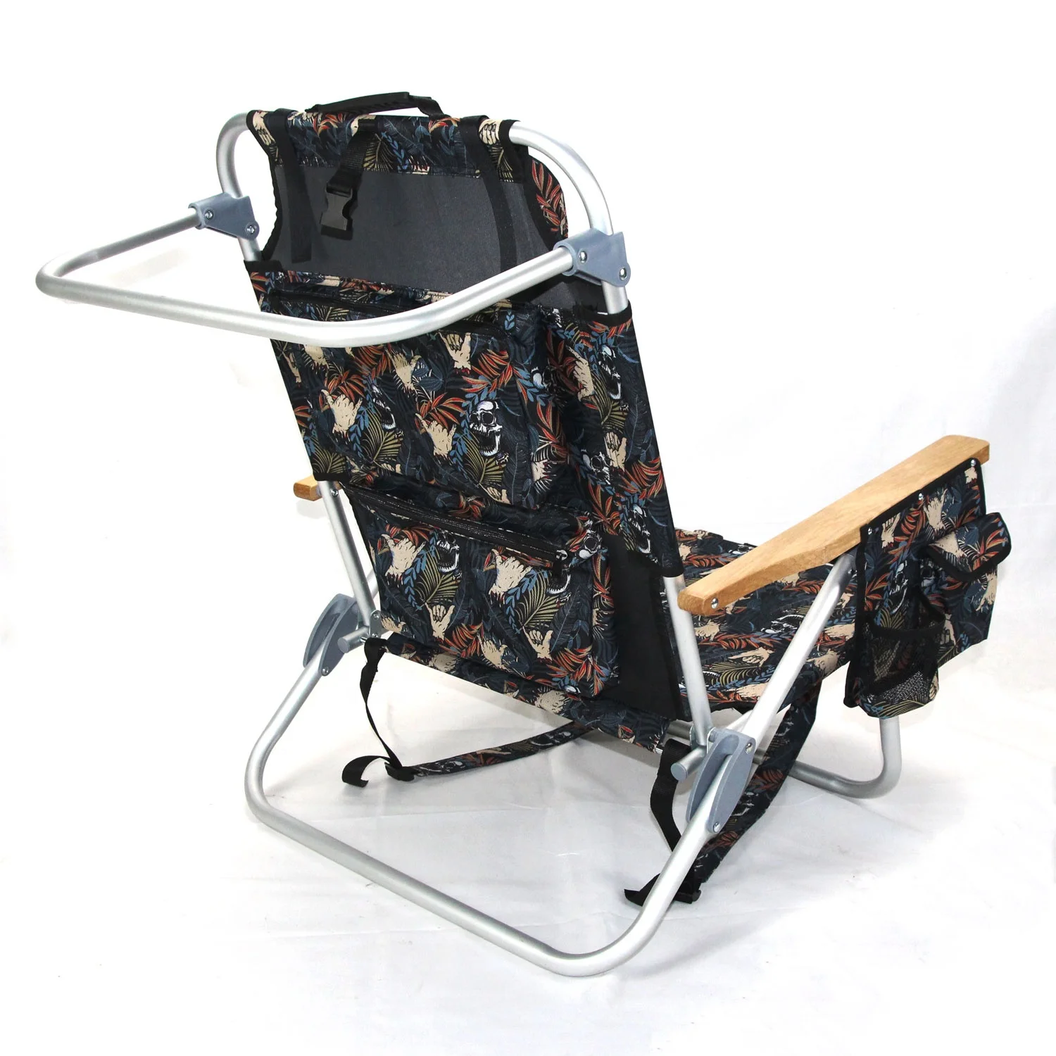 Custom portable wooden arms backpack lounge chair,folding beach backpack lawn chair