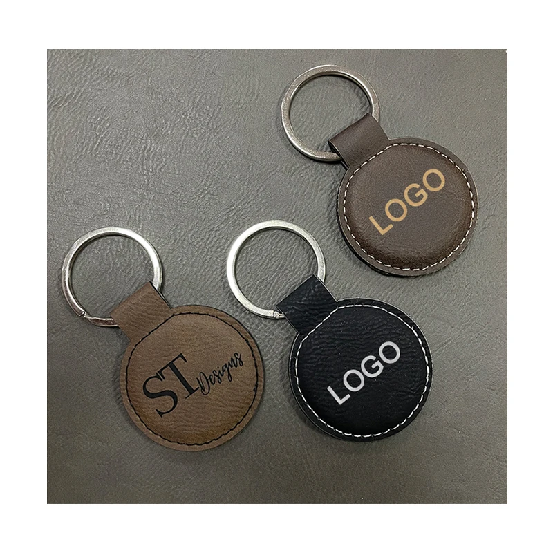 Personalized Round Laserable Leatherette Keychain Blanks with UV and Silk Screen Printing Options