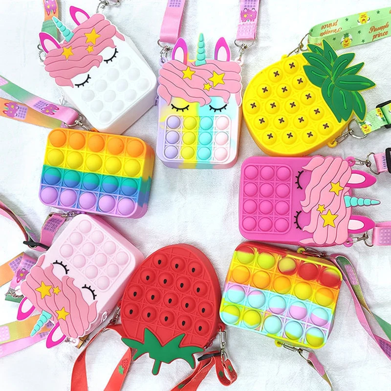 Hot sale fashion trendy cute little girl unicorn coin purse money Push Fidget pop it coin purse for girls