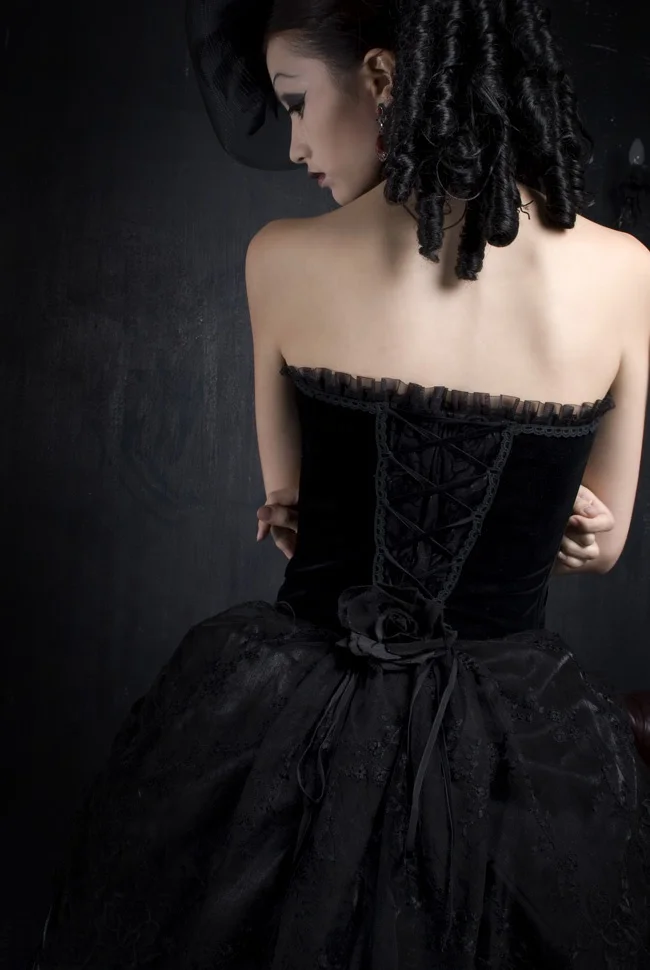 PUNK RAVE Elegant Black Swan Gauze Skirt Q-160 Hot Sale Beautiful Lace Top Spanish Style Evening Dress