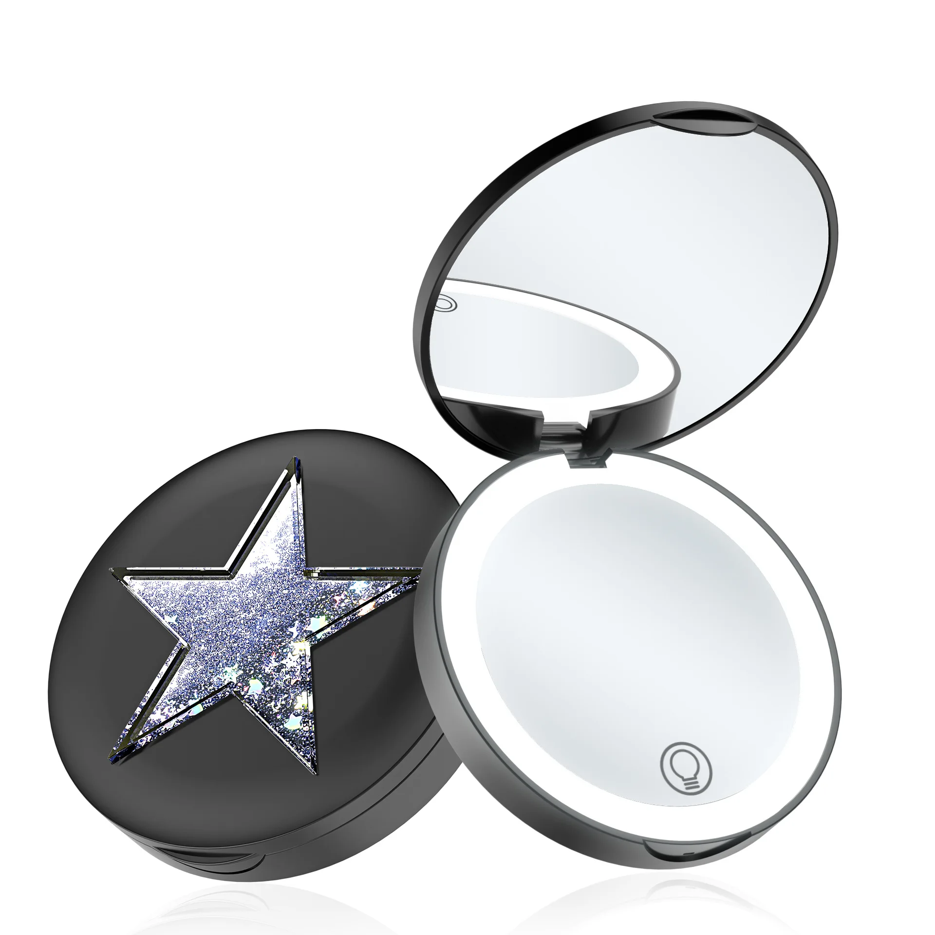 Custom logo compact makeup mirror with led lights 10x magnifying round led makeup mirror