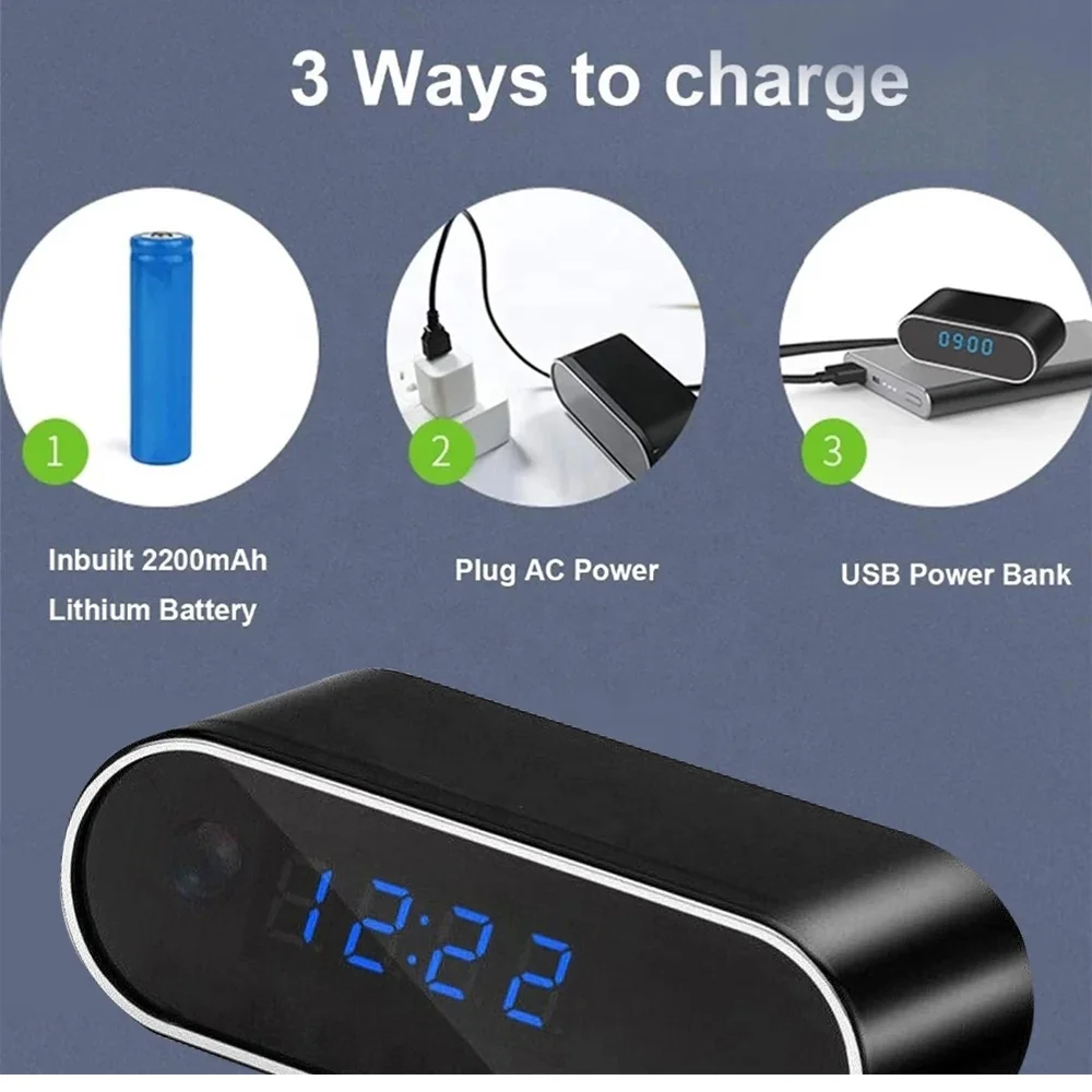 HD 1080P WiFi camera alarm clock night vision/Motion Detection/Loop Recording home surveillance  video camera