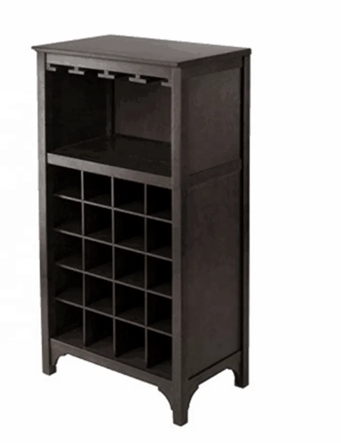 House Decoration Furniture Wooden Wine Cabinet Free Standing Wooden Wine Rack for Wine Bottles and Glasses