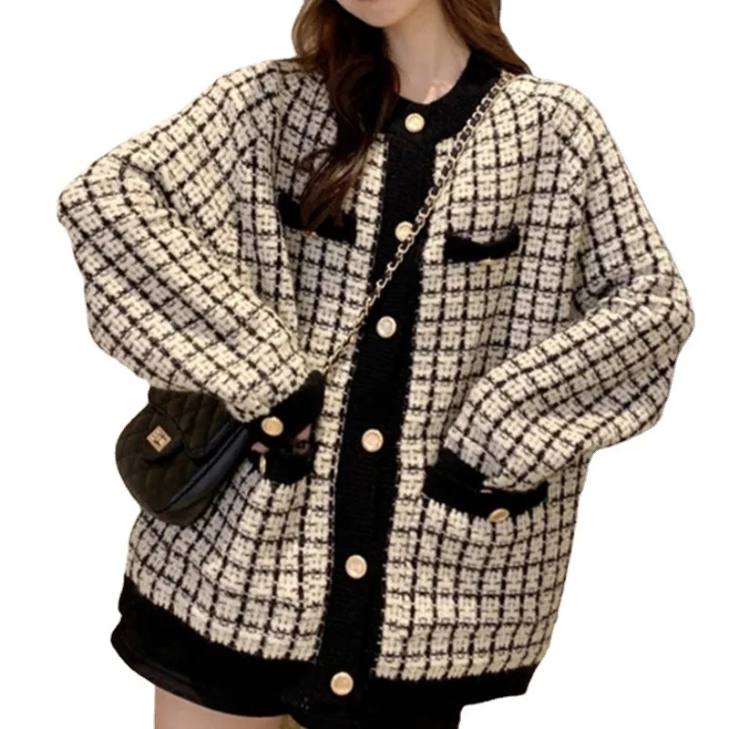 Plaid Cardigan Women Cute Preppy Style All-match Outwear Single Breasted Students Korean Cozy Lovely Casual Knitwear Chic
