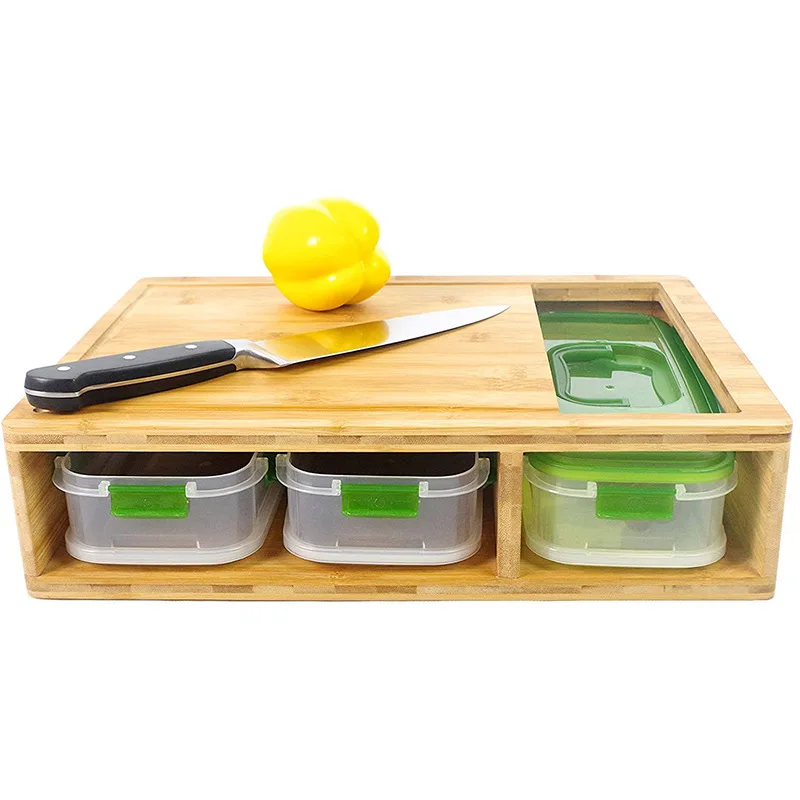 Wholesale  Bamboo Trays collecting Wood Cutting Storage Organizer Board With 4 Containers