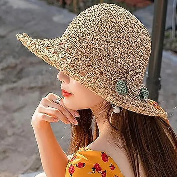 BESTELLA Brand Wholesale custom logo print Bohemian Elegant Crochet women summer wide brim sunshade flower foldable straw hat